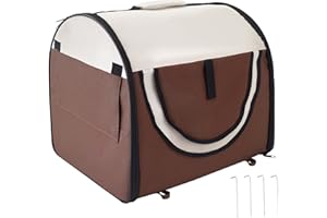 Pawhut Folding Fabric Soft Pet Crate Dog Cat Travel Carrier Cage Kennel House Brown 46L x 36W x 41H cm
