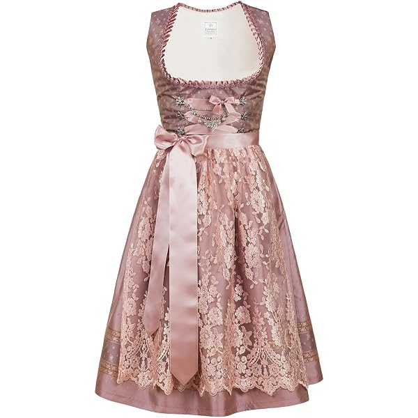 Edelnice Trachtenmode Esclusivo design Midi con colletto alto Dirndl Marianna con pizzo e grembiule Charivari taglie 32-54 Blu 3XL
