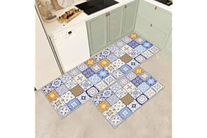 ‎JEFFEL Küchenteppiche 2 Stück,Vintage rutschfest Waschbar Dauerhaft Küchenläufer Flurläufer, Anti-Müdigkeit Küchenteppich Teppich Läufer für Küche,Carpet für Badezimmer/Wohnzimmer Flur (F, 40x60+40x120cm)