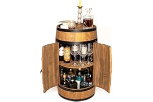 ‎CREATIVE COOPER CREATIVE COOPER Weinfass Stehtisch mit Tür - Alkoholschrank Flaschenregal Holz - Holzfass - Fassmöbel - Nadelbaumholz - Wineregal - Weinbar - Fass bar mit Tür - Fassbar minibar 80Cm High (Wenge)