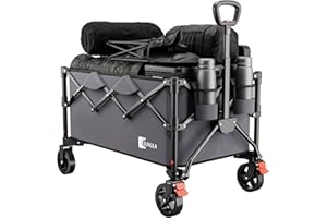Sunula Festival Trolley with Brake - 250L Capacity & 330LB, Heavy Duty Folding Camping Wagon, All-Terrain Wheels, Patented 4-Way Folding, One-Click Adjustable Handle, Pull-Along Beach Cart - Grey
