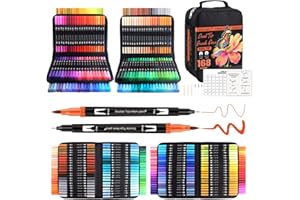 Funnasting Feutre Coloriage, 168 Stylos Colorier Double Pointe Aquarelle pour Adulte Enfant, Pinceaux Marqueurs pour Coloriage, Dessin, Création Artistique