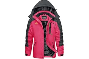 KEFITEVD Giacca invernale da donna con calda imbottitura, in pile, spessa giacca da sci con cappuccio rimovibile e tasche con cerniera, antivento, giacca da snowboard invernale