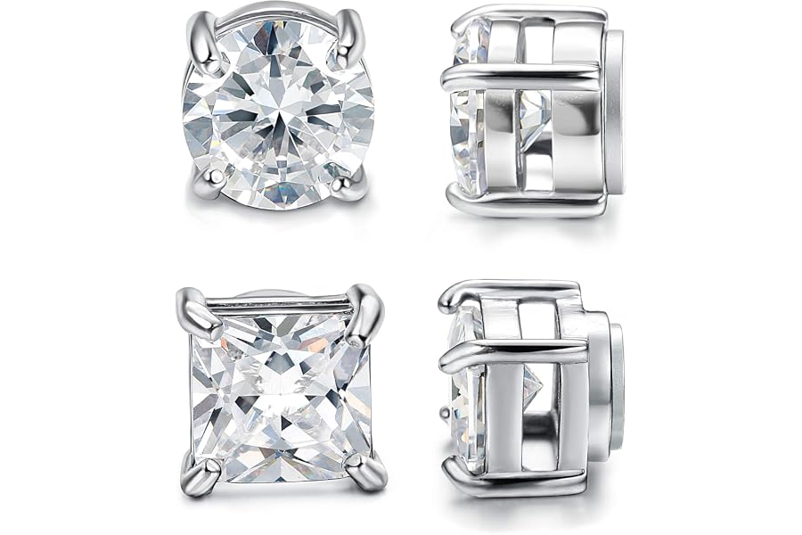 CASSIECA 2Pares Pendientes Magnéticos, Pendientes de Imán para Hombre Mujer Pendiente Magnéticos Hombre Diamante Pendien