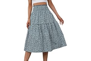 Skang Sommerrock Damen Knielang Damen-Sommermode, Blumendruck, plissiert, großer Saum, mittlere Taille, Urlaub, Reisen und Partys, Lohas Time-Rock Leichter Sommerrock Knielang