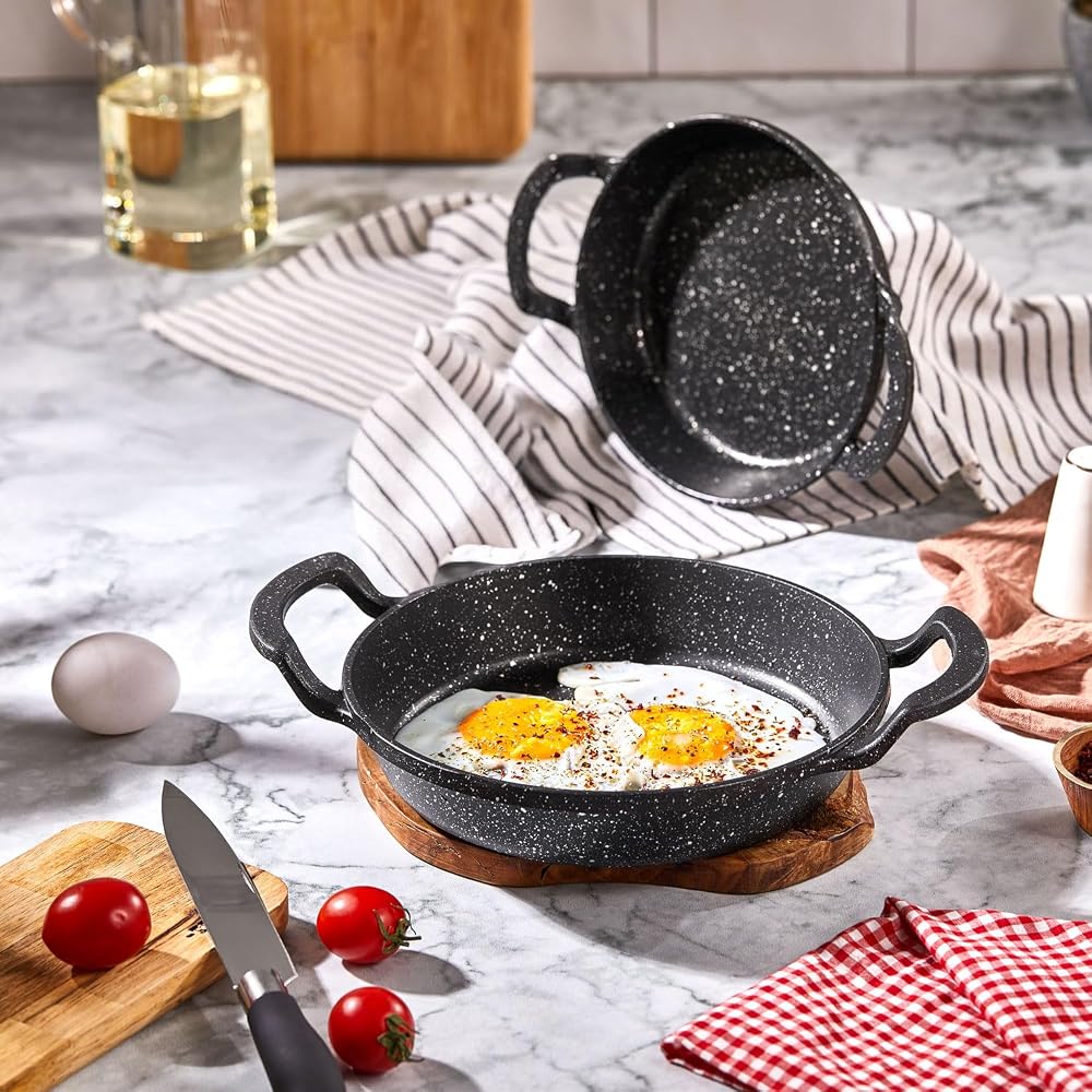 Deconox 2'li Granit Alüminyum Döküm Sahan Seti | Yapışmaz Yumurta & Kızartma Tavası | Granit Omlet Tavası (18cm + 20cm) | Eşit Isı Dağılımı ve Dayanıklı