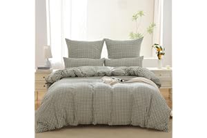 ‎SOULFUL SOULFUL Bettwäsche 220x240 Baumwolle Kariert, 100% Gewaschene Baumwolle Grün Bettbezug öKotex Zertifiziert Enthält 1 Bettbezug 220x240 und 2 Kissenbezüge 80x80