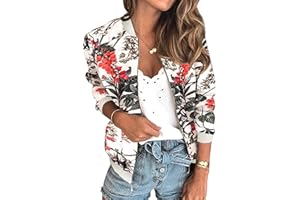 ASOMI Winterjacke Damen Sommer: Frühling Herbst Übergangsjacke Cardigan Blumen Bomberjacke Boho Blouson Jacke Leicht Langarm Leopard Blazer Elegant Reissverschluss Tasche