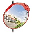Relaxdays 10023700 Traffic Safety Mirror, 60 cm, Weatherproof, Unbreakable with Mount, Wide Angle Mirror for In- & Outdoors, Red