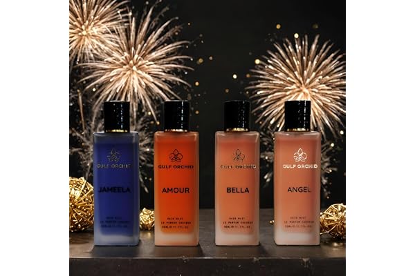 Brumes cheuveux, Coffret Hair Mist, Collection de 4 Brumes Capillaires Parfumées, Amour, Belle, Jameela, Angel, 4 x 50 ml, Hydratant et Brillance