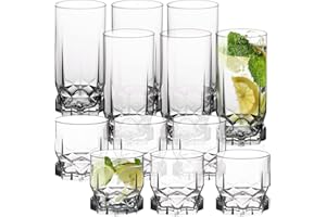 KADAX Verres à Boire pour Toutes les Occasions, Verres Transparents pour Jus, Cocktails, Eau et Soda (325 ml, Lot de 12 : 6 x Haut + 6 x Bas)