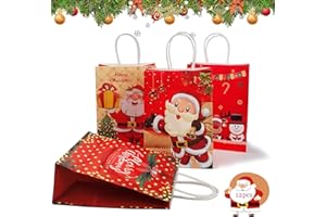 LIVESTN Sacs Papier de Noël, 12 Pièces sacs cadeaux de Noël Sac Kraft de Noël Pochettes Cadeau Noël avec Poignées Noël Style Sacs en Papier pour Biscuits, Bonbons Cadeaux de Noël, Fête (A)