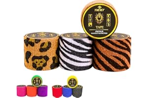 THEYET Tape Crossfit Dedos | Cinta Adhesiva Elástica Esparadrapo Deportivo Halterofilia Hook Grip Pulgar Venda Cohesiva Entrenamiento Levantamiento Pesas Pack 4/12 Rollos 5cm (Animal Print, 4 Pack)