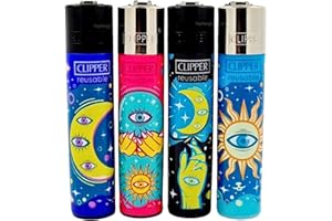 Zactly - 4 x Clipper Lighter Set Gas Refillable Windproof Lighters Standarad Size Replaceable Flint Rare Limited Edition (Taroting 1 Fortuna Eye)