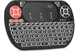 Rii F8 Mini Tastatur Wireless, Kabellos Tastatur mit 8 IR-Lerntaste, LED Hintergrundbeleuchtung und Touchpad für Smart TV, HTPC, IPTV, Android TV-Box, PC (Deutsches, Schwarz)
