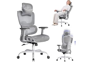 LarkLeaves Ergonomisk Mesh Kontorsstol Grå L10 Eco | 145° lutning, 3D-armstöd, nackstöd med hängare, 2D-svankstöd, ryggstöd i