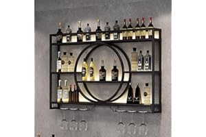 DIODCERAIC Modernes Wand-Weinregal Mit LED-Beleuchtung, Metall- Und Glas-Design Für Bar-Einheiten, Restaurants Und Zuhause, Vereint Elegante Präsentation Mit Hochwertiger Aufbewahrung(Black,47.2in/120cm)