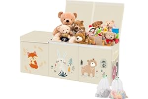 KR KITCHENRAKU Toy Box Storage with Lid, Kids' Toy Chests & Boxes, Foldable Soft Toys Storage Organiser 99x34x39cm Extra Large Toy Bins Nursery Playroom Bedroom (Beige)