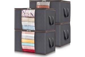 ‎LIFEWIT Lifewit Torba do Przechowywania Ubrań o Dużej Pojemności ze Wzmocnionym Uchwytem Gruba Tkanina na Kołdry, Koce, Pościel, Składana z Wytrzymałym Zamkiem Błyskawicznym, 4 Pak, 90L, Szary