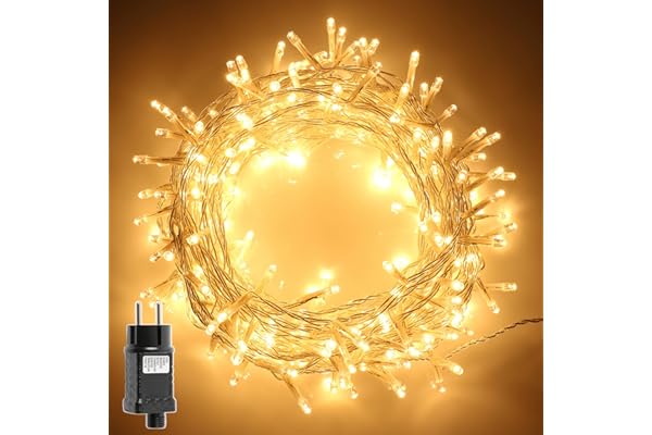H HANSEL HOME Guirnalda Luces Led de Navidad Luces de Árbol de Navidad Uso Interior/Exterior IP44 Impermeable Cable Transparente (Luz Cálida, 100 Leds 5M)