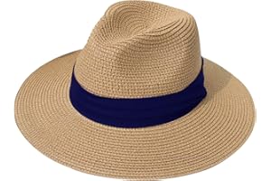 DRESHOW Damen Panama Hut Breiter Krempe Stroh Sommer Fedora Strohhut Panama Aufrollen Hut Strand Rollbar UV Sonnenhut UPF 50 +