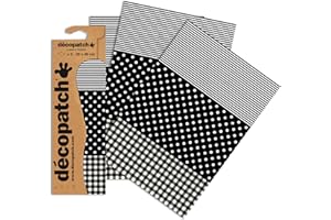 DÉCOPATCH Decopatch C485O - 1 BUSTA da 3 fogli di carta stampata 30x40 cm, Cotone, pois, a righe nero