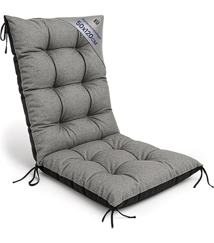 Cuscino Per Sedia Con Schienale Alto - Per Esterno/Interno, Morbido, Con Lacci, Grigio, 45x100 Cm