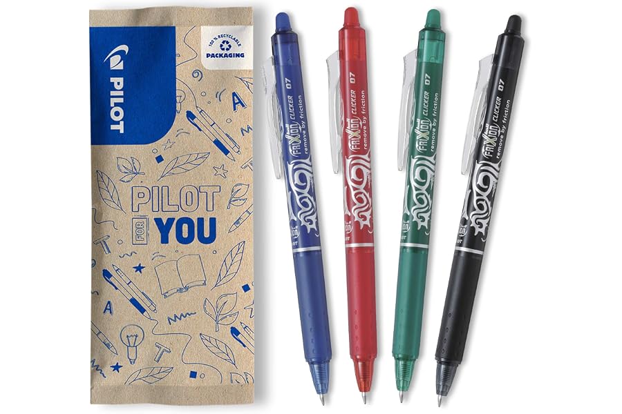 PILOT - Pack de 4 bolígrafos FriXion Ball Clicker 07 - Bolígrafos borrables con tinta termosensible - Bolígrafo roller retrác