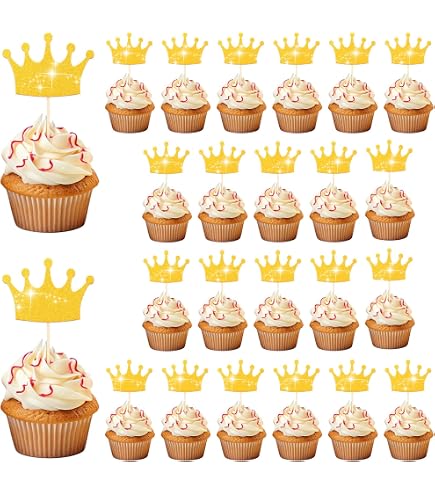 20 Goldene Kronen-Cupcake-Topper – Papier & Holz, Ca. 5 Cm, Für Geburtstag, Babyparty & Hochzeit