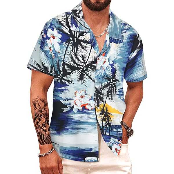 Richiami Uccelli Camicia In Viscosa Con Motivi Hawaiiani E Rever