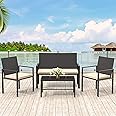 bigzzia Rattan Garden Furniture Set, 4 piece Patio Rattan furniture sofa Weaving Wicker includes 2 Armchairs,1 Double seat Sofa and 1 table (New Black Set)