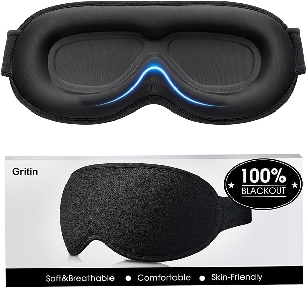 Gritin 3D Schlafmaske für Seitenschläfer, Upgrade Atmungsaktive Schlafbrille mit Verstellbar Gummiband, Lichtblockierend, Bequem & Ergonomisch Augenmaske für Männer und Frauen, 2 Paar Ohrstöpseln - 1