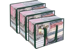 Vieshful 40L 3 Piezas Cajas Almacenaje Ropa Organizador Armario Plegable Bolsas para Guardar Ropa Claro Bolsas Almacenaje Ropa Plastico para Mantas, Edredones