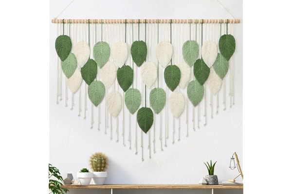 Weldomcor Macramé Tenture Murale Grande Tissée Boho Vert Beige 130 x 85 cm