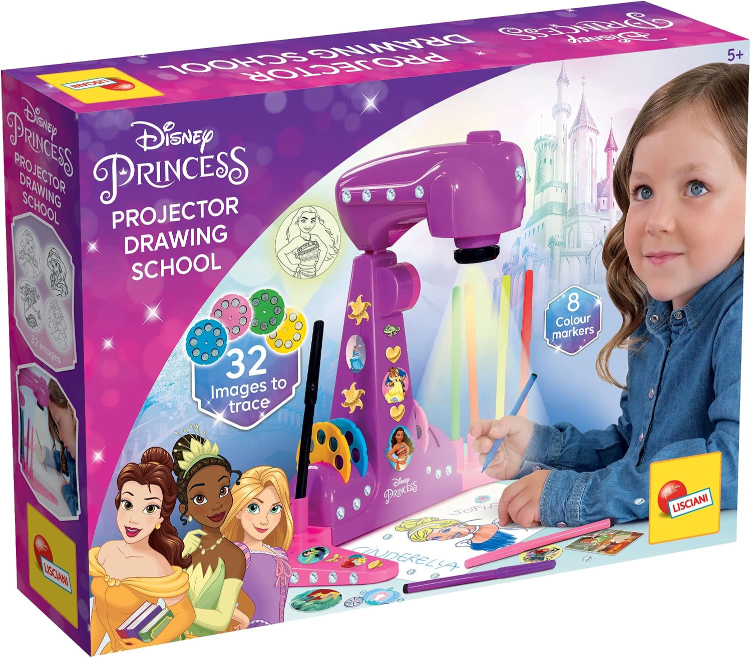 Lisciani Giochi - Escuela de dibujo con proyector de PRINCESAS DISNEY - Para niños a partir de 3 años - Aprende a dibujar con modelos proyectados - Incluye modelos, papel y lápices - Juego creativo