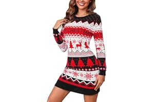 Bresdk Vestito Donna Invernale Abito Natalizio Girocollo Elegante Maglione Natale Manica Lunga Elasticizzato Vestito Capodanno