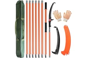 Vanwoke Sierra de Podar Telescópica 8M,Sierra de Pértiga Extensible con Bolsa Transporte 2 Hojas,longitud ajustable sierra de jardín Corta Ramas Altas para Podar Palmeras Arbustos