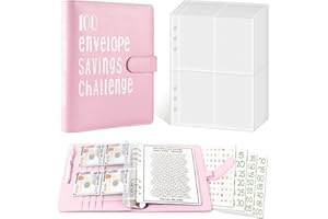 YIHANLZ 100 Envelope Challenge Binder | A5 Savings Binder with Cash Envelopes | Budget Binder for Planning and Saving £ 5050 with Magnetic Buckle (Pink)