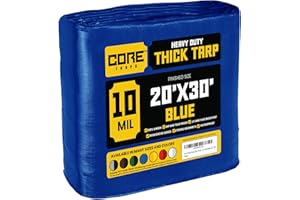 Core Tarps bache de Protection Exterieur (190 g/m²|20′ X 30′ | 6.1m X 9.15m | Bleu) 10 Mil Haute résistance,bâche de Couverture, Bâche étanche–bâche de Protection avec œillets
