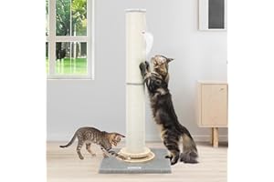 Globlazer Kratzstamm XXL, Kratzsäule Groß Stabil 90 cm & 50 cm 2 IN 1 Einstellbar Dicker Sisal Stamm mit Plüschball, Holz Trackingball, Kratzsäulen Hoch für Große Katzen Innen