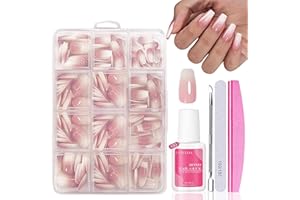 MRCUVARYAS Nagel Tips Set - 240 Stück Französisch Falsche Nägel Zum Aufkleben - Weiß Rosa Gradient Design Nageltips Full Cover Fake Nails soft gel Natürliches & Angenehmes Tragegefühl (Rosa Kurz Ballerina)