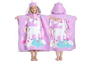 Joiedomi 30"x30" Kids Beach Towels with Hood for Girls Unicorn Towels Toddler Bath Towel Quick Dry Soft Microfiber