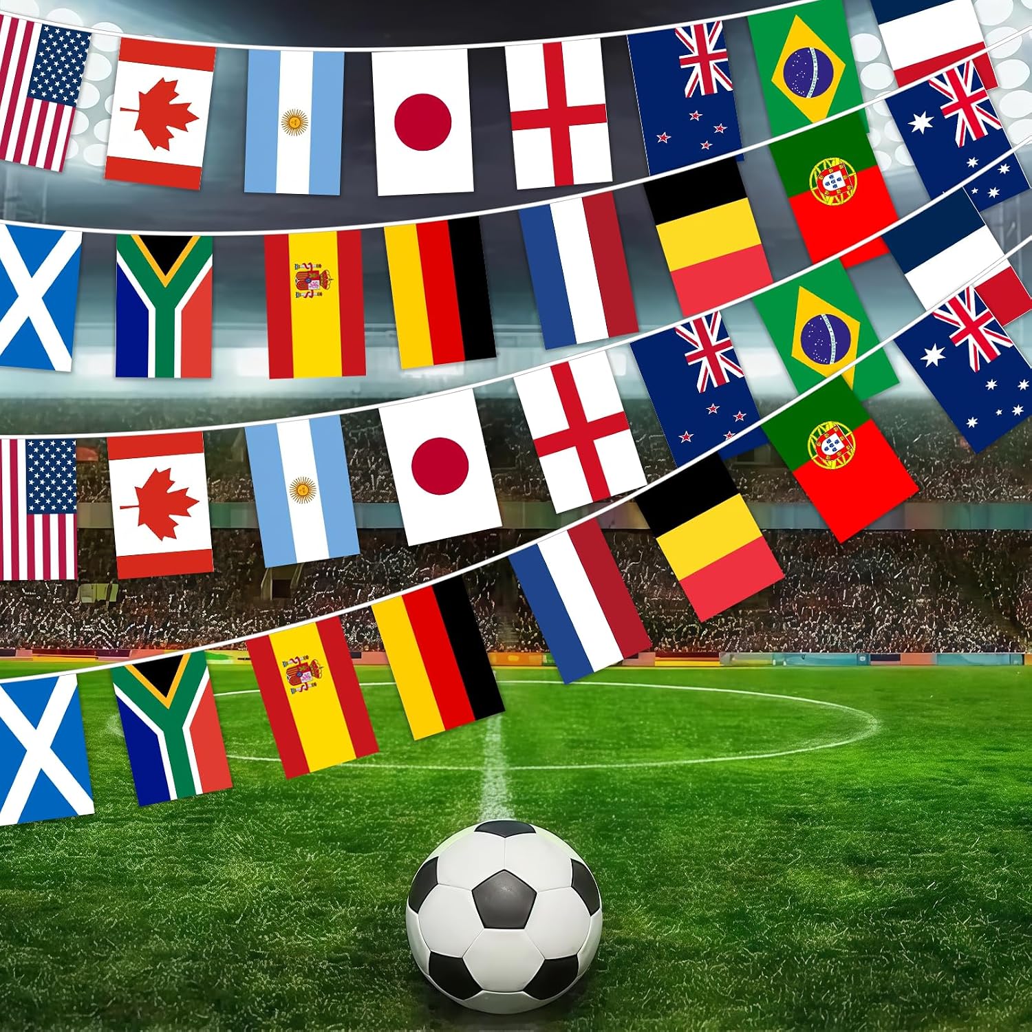 World Cup Football 2026 Flag Bunting 11m 36ft 32 Flags 16 Countries Flags of the World Polyester Stitched World Flags Bunting for Garden Home Bar Club Party World Cup Bunting 2026 Decorations