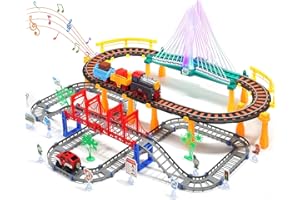 HOLYFUN Zug Set Spielzeug mit Schienen – Elektrisches Eisenbahn Spielset mit Auto Kinder ab 3 4 5 Jahre, Lernspielzeug für Jungen & Mädchen
