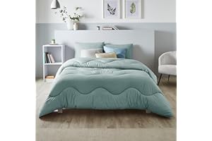 Night Lark - Coverless Duvet - 10.5 Tog - Double - Linen Collection - Soft Touch Luxury Bedding - Machine Washable - Hypoallergenic - Seagrass Green