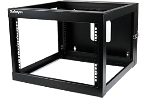 StarTech.com 4-Post 6U Hinged Wall-Mount Network Rack, 19" Open Frame Server Rack with 19.8in Mounting Depth, Wall Mount Swing Out Data Rack for IT / AV / Computer Equipment, TAA (RK619WALLOH)