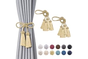 Pretty Jolly 4 Stück doppelte Quaste Vorhang Raffhalter handgemachte Seil Knoten drapieren Raffhalter Krawatte zurück Elegante dekorative Vorhanghalter für Haus & Büro Fenster Draperie (Gold)