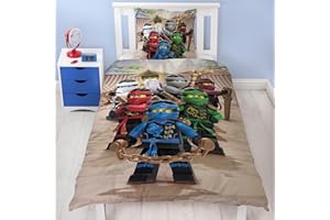 ‎CHARACTER WORLD Character World Bettwäsche 135x200, Lego Ninjago Dream Team Kai, Lloyd, 100% Baumwolle, Reißverschluss, 1x Kissenbezug 80x80 + Bettbezug 135x200, Kinderbettwäsche Geschenk - Fanartikel