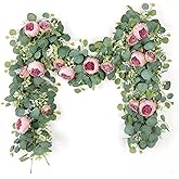 SOMYTING 2 Pcs Artificial Eucalyptus Flower Garland, Vintage Fake Flower Garland, Rose Vine Green,Wall Hanging Decorative Pla