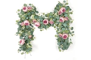 SOMYTING Lot de 2 guirlandes de fleurs artificielles en eucalyptus - Vintage - Guirlande de fausses fleurs - Vigne de roses - Décoration murale pour arche de mariage, arche de mariage, arche de porte